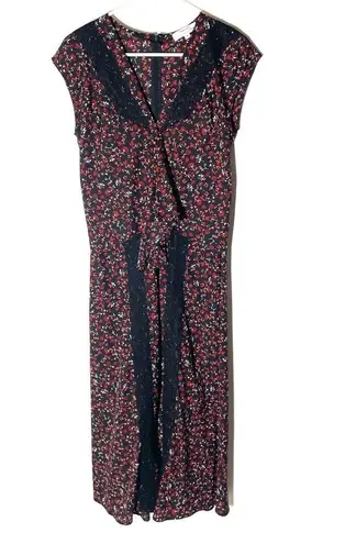 Thakoon Floral Black Red Lace Midi Dress Size 4