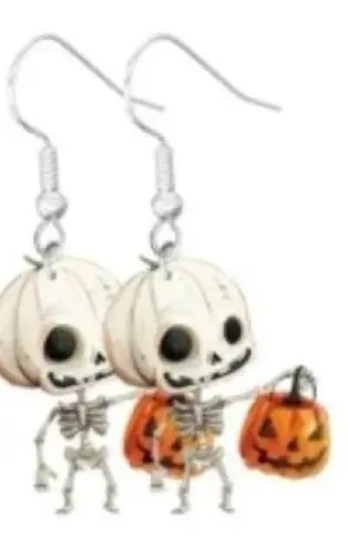 Cute Skeleton Trick Or Treat Earrings White