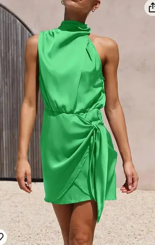 PRETTYGARDEN Women's Short Formal Satin Dress Summer Sleeveless Mock Neck Tie Waist Cocktail