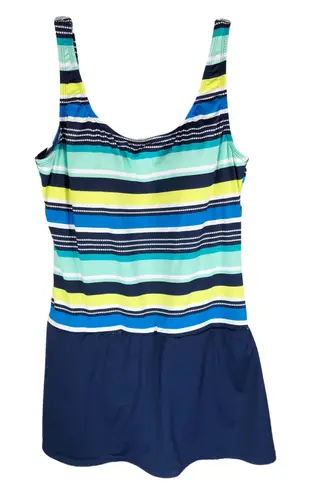 Clean Water XL Swimsuit Dress Blue Striped One Piece Skirted Briefs Bra 678