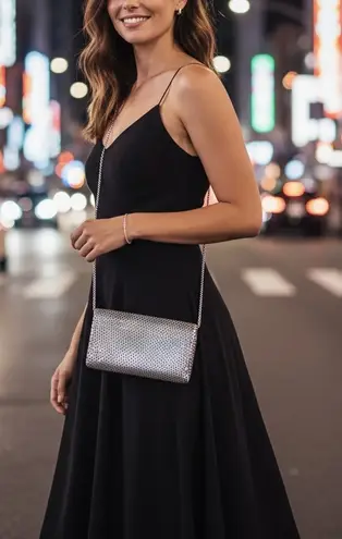 Jessica McClintock Silver Mesh Evening Bag Chain Strap Clutch