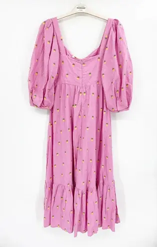 Farm Rio Embroidered Pineapples Pink Midi Dress Size Small NWT