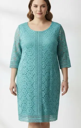 Catherines Teal Green Crochet Lace 3/4 Sleeve Knee Length Dress Size 4X