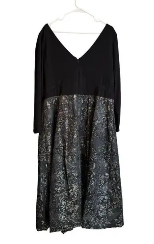 XScape  Black Long Sleeve Floral Midi Dress Mesh‎ Double V Neck Formal 18W