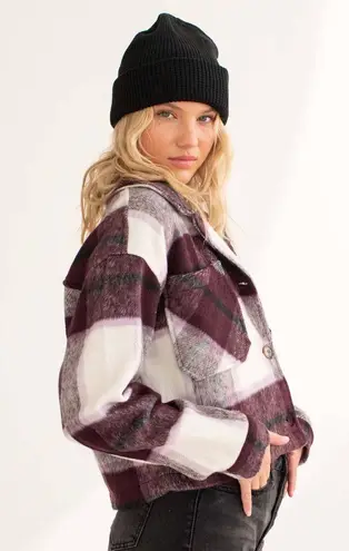 Ashley by 26 International Plum & Violet Plaid Cropped Shacket