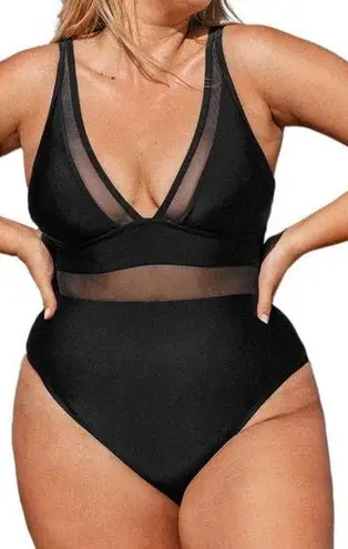 Cupshe NWT  Plus Size One Piece Swimsuit Mesh Sheer Tummy Control Black size 1X