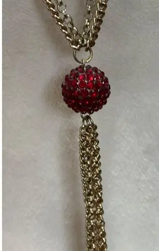 Elegant Rhinestone Crystal Clayball Long Necklace Disco Ball Boho Chic Whimsical Red