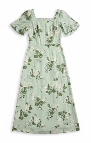 AW Bridal Sage Garden Party Floral Midi Dress Square Neck Women's Size 8 Green