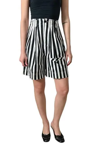 Bermuda vintage black white striped high waisted pleated front  trouser shorts