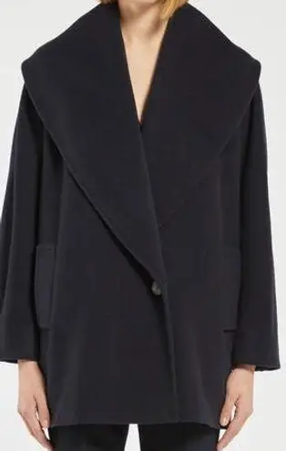 Vintage MARELLA ITALY Wool Angora Shawl Hooded Collar Coat Jacket Size 10 Black