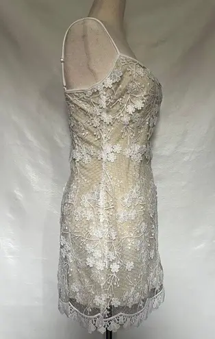 Lucy in the Sky  Lace Applique Shimmer BodyCon Dress Sz S Cream Sleeveless Fairy