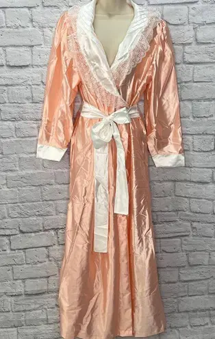 Vintage Fantasy Nightwear by Janice Lee Satin & Lace Robe Coral Pink Size M Size M