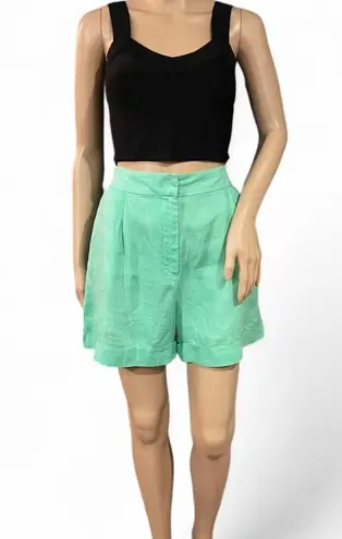 Comptoir des Cotonniers Linen Pleated Shorts Fresh Mint Green Cuffed Size Small