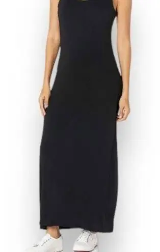 Necessary Objects Black ribbed knit maxi dress, women's large stretchy sleeveless scoop neck maxi