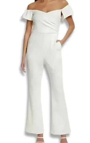 Chelsea 28 Off Shoulder Jumpsuit Surplus Neck Flutter Sleeve White W US S NWOT