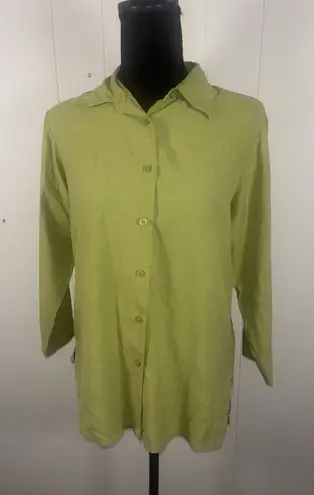wintersilks green button up blouse womens silk medium