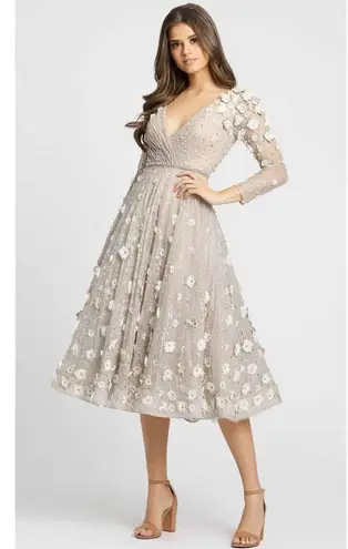 Mac Duggal Evening - 67387D V Neckline 3D Floral Lace A-Line DressMAC DUGGAL H