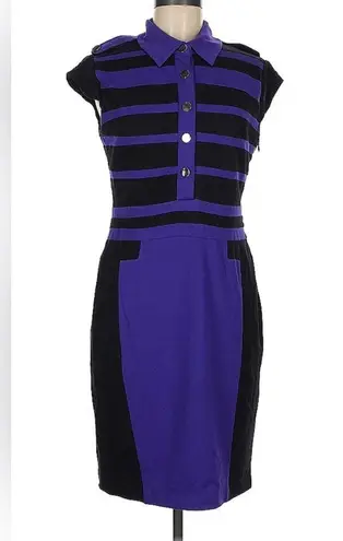 Karen Millen NWT Black and Blue Striped Midi Shirt Dress Short Sleeve Bodycon 8