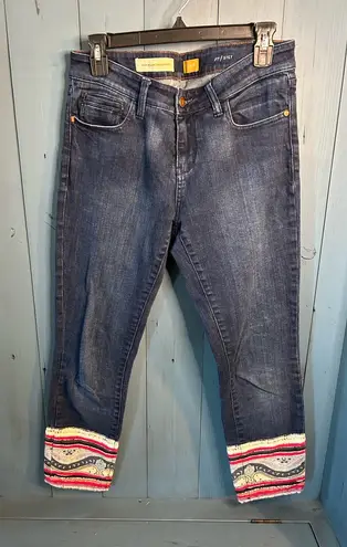 Pilcro and the Letterpress Pilcro by Letterpress Indigo Jeans with Multicolor Patchwork Hem | Size 28 - Image 1