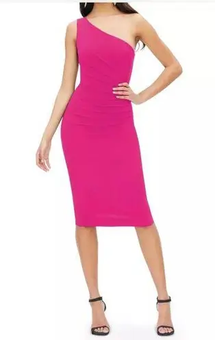 Dress the Population NWT Martine Stretch One Shoulder Dress Fuchsia Large