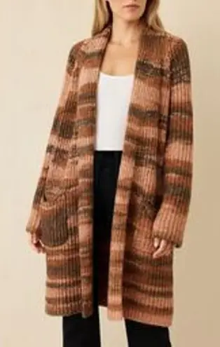 Skull Cashmere Open Striped Chunky Duster Cardigan Sweater Brown Pink Medium