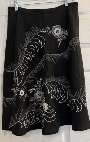 Anne Carson VTG Skirt Sz 10 Silk Linen Embroidered Sequins Festival Fairygrunge