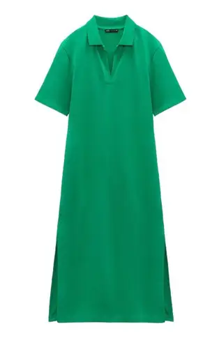 ZARA NWT  PLUSH T SHIRT JERSY MIDI MAXI DRESS GREEN SMALL