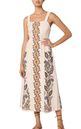 Cleobella Jolene Veneto Paisley Ivory Ankle Midi Linen Dress Boho Indie Cottage