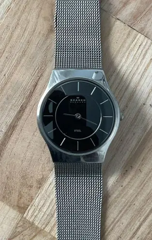 Skagen Steel Ladies Watch Mesh Stainless Adjustable Bracelet Black Dial