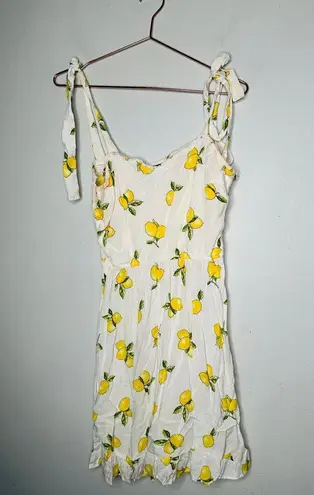 Slate + Willow White Lemon Print Sweetheart Neckline Tie Shoulders Dress Small