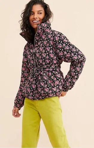 Tach Clothing Gadara Corduroy Floral Puffer Coat Black Pink Green AOP sz Medium