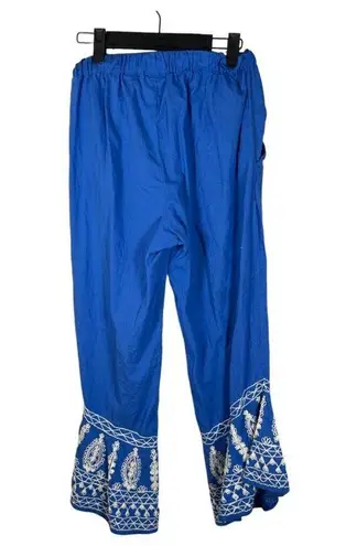Roller Rabbit Blue Embroidered Trim Cropped Flowy Pants Size XS