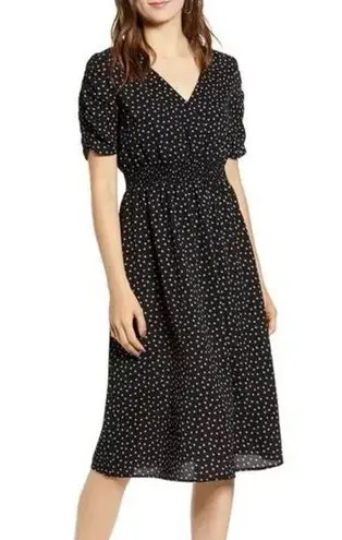 Good Luck Gem NWT Black & White Floral Ruched Short Sleeves Midi Dress Size XS