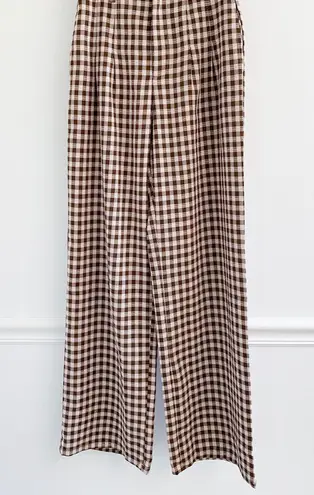 12th Tribe Gingham Plaid Wide Leg High Rise Pants