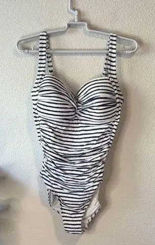 Elegant navy blue and White Striped One Piece Swimsuit Nip tuck size 8