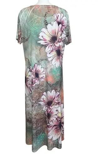 Max & K Green Floral Embellished Short Sleeve Poly Spandex Blend Maxi Dress XXL