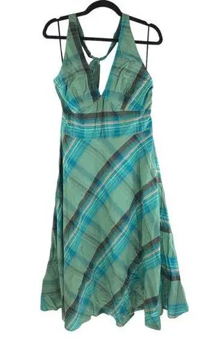 Bandolino Womens Dress Halter Sleeveless Belted A Line Plaid Green 12