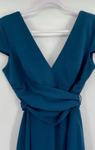 Dress the Population Dana Peacock Blue V-Neck Criss-Cross Sash Square Back Dress