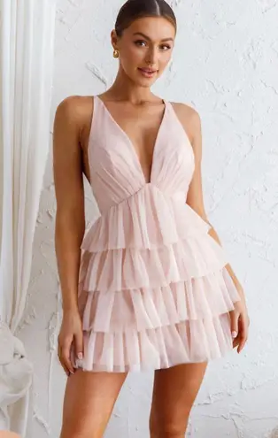 Selfie Leslie AUGUSTE TIERED FRILL MINI DRESS BLUSH