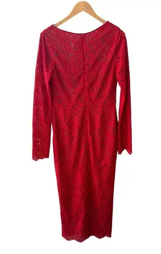 House Of CB  Lisandra Lace Maxi Dress Red Trim Cutout Long Sleeve Large NWT