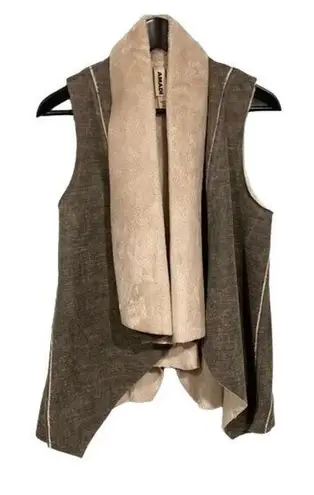 Amadi Faux Shearling Drape Front Open Vest Size XS Gray
