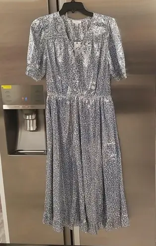 Current Air ππ Metallic Shine Midi Dress Shiny Blue Leopard Print Medium M NWT