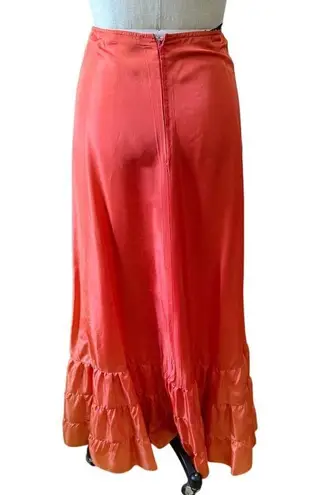 Vintage Thea Porter Couture for Giorgio Sunset Orange Ruffled Maxi Skirt Size XS
