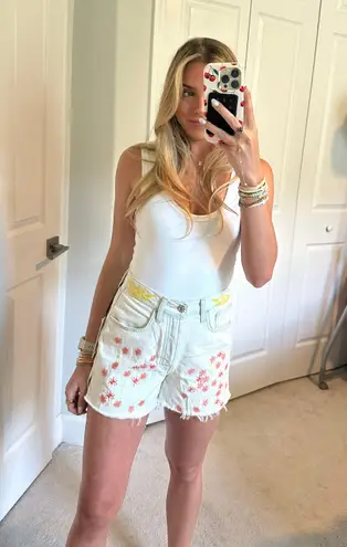 7 For All Mankind Embroidered Denim Shorts