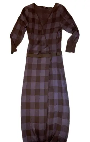 Diesel Womens Black Blue Plaid Knit Wrap Maxi Dress Long Sleeve