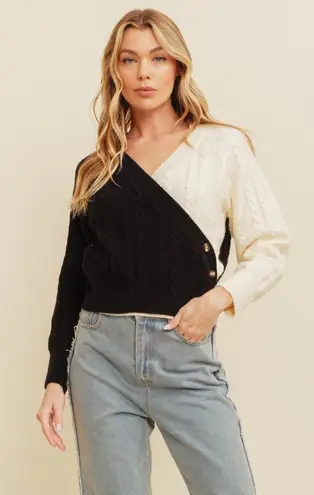 Cloud Ten Two-Tone Wrap Cable Knit Sweater