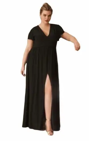 BHLDN  Mendoza Black V Neck Short Flutter Sleeve Gown Slit Dress Size 4