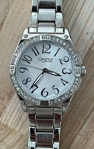 Caravelle by Bulova Ladies Watch Stainless Bracelet Silver Dial Crystals