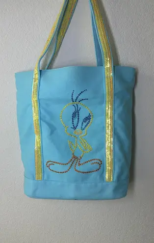 Looney Tunes Vintage Tweety Bird Blue Sequin Tote