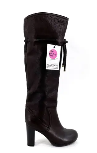See By Chloe Tall Brown Leather Boots Wool Lined High Heeled Pebbled Size 37.5